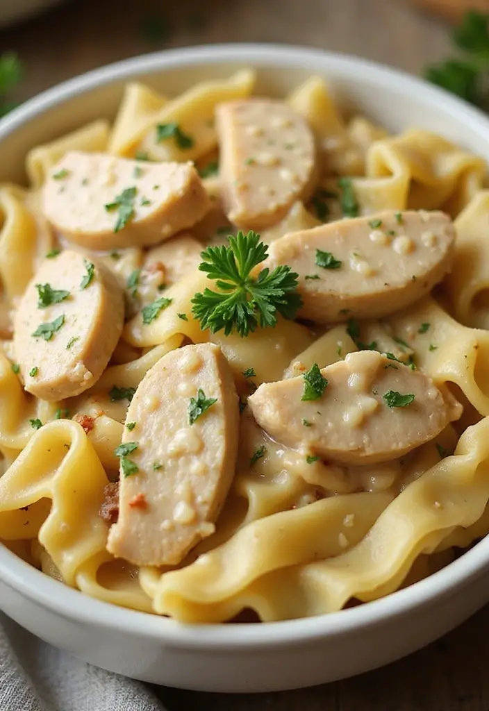 27 Creamy Chicken and Noodles Recipes That Are Cozy & Filling 5 27 Creamy Chicken and Noodles Recipes That Are Cozy & Filling - 4. Creamy Garlic Chicken and Noodles
