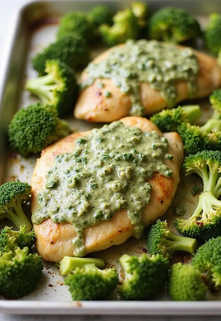27 Sheet Pan Chicken and Broccoli Recipes That Are Healthy & Easy 11 27 Sheet Pan Chicken and Broccoli Recipes That Are Healthy & Easy - 10. Creamy Pesto Chicken with Broccoli