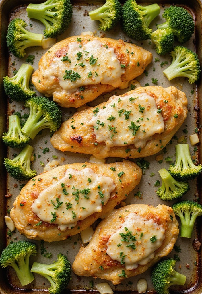 27 Sheet Pan Chicken and Broccoli Recipes That Are Healthy & Easy 9 27 Sheet Pan Chicken and Broccoli Recipes That Are Healthy & Easy - 8. Garlic Parmesan Chicken and Broccoli