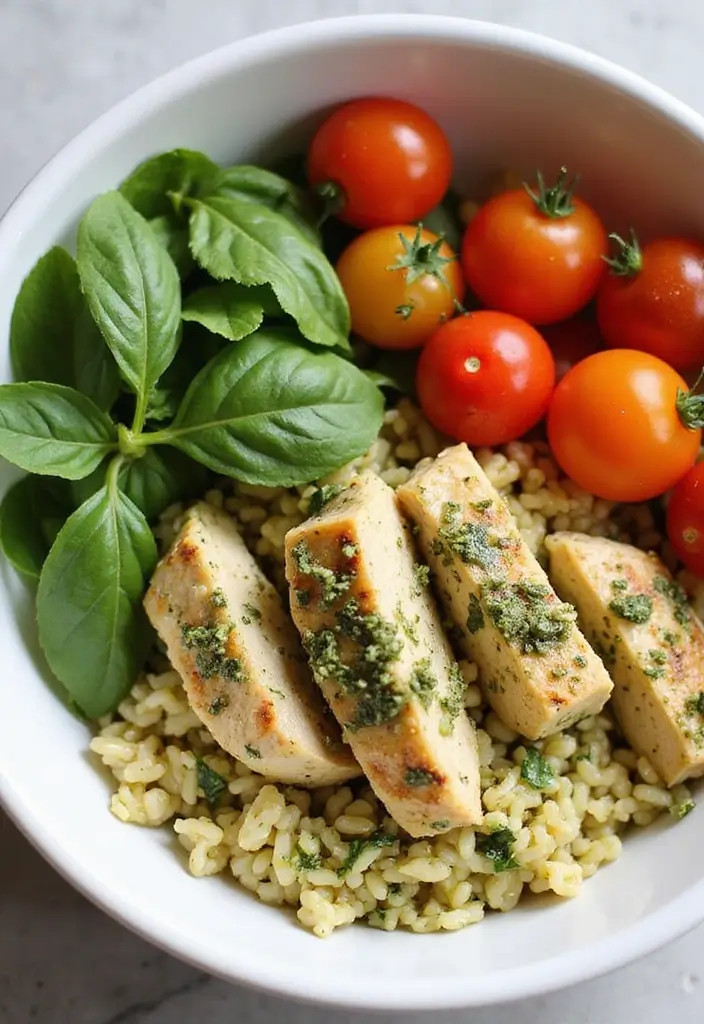 28 Chicken and Rice Bowl Recipes That Are Meal Prep Friendly 8 28 Chicken and Rice Bowl Recipes That Are Meal Prep Friendly - 7. Creamy Pesto Chicken Rice Bowl