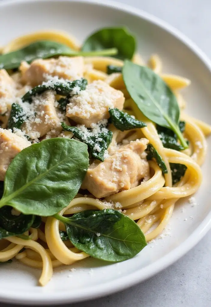 28 Healthy Canned Chicken Recipes That Are Easy & Protein-Rich 19 28 Healthy Canned Chicken Recipes That Are Easy & Protein-Rich - 18. Creamy Chicken and Spinach Pasta