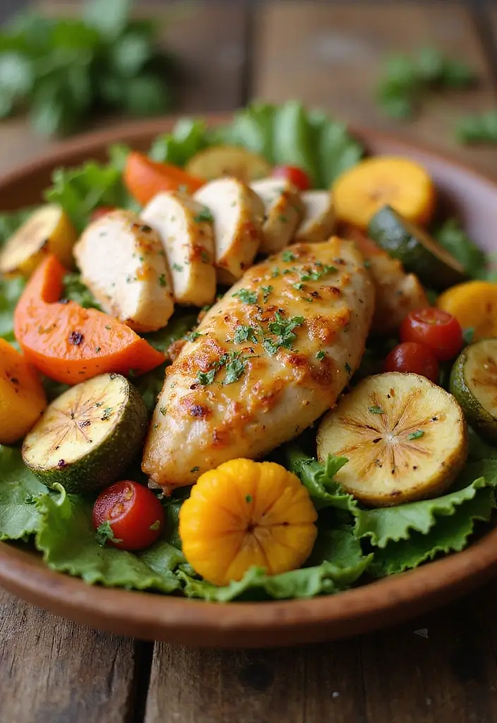 29 Honey Mustard Chicken Salad Recipes That Are Crisp & Refreshing 11 29 Honey Mustard Chicken Salad Recipes That Are Crisp & Refreshing - 10. Honey Mustard Chicken Salad with Roasted Vegetables