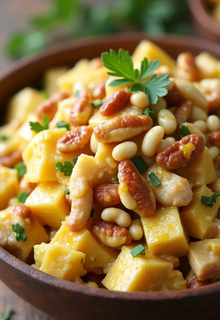 29 Honey Mustard Chicken Salad Recipes That Are Crisp & Refreshing 30 29 Honey Mustard Chicken Salad Recipes That Are Crisp & Refreshing - 29. Honey Mustard Chicken Salad with Mixed Nuts