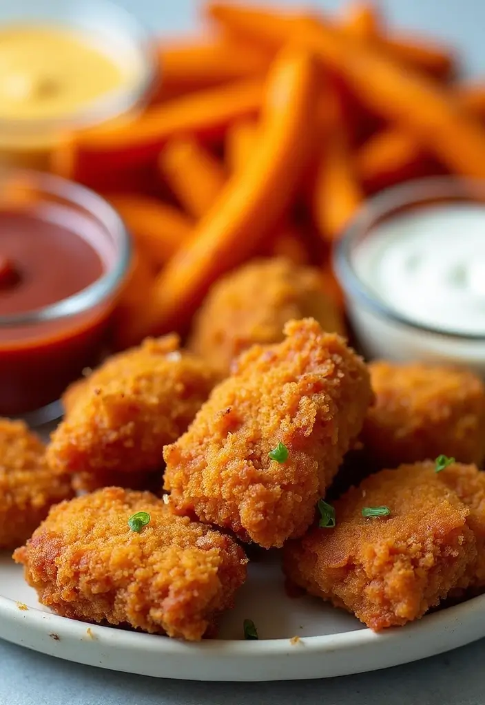 30 Chicken Nuggets and Chips Combos That Kids Will Love 3 30 Chicken Nuggets and Chips Combos That Kids Will Love - 2. Air-Fried Chicken Nuggets with Sweet Potato Fries
