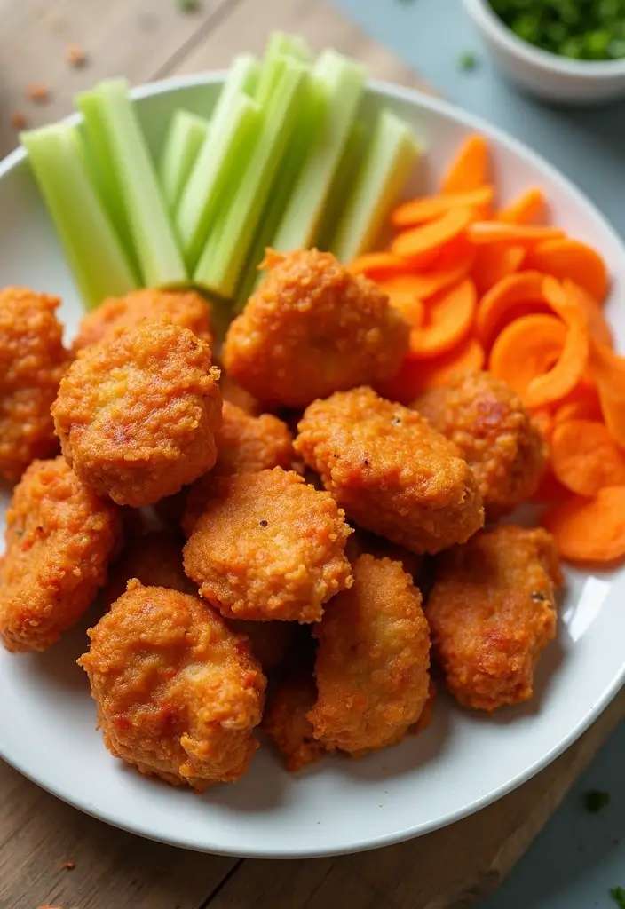30 Chicken Nuggets and Chips Combos That Kids Will Love 22 30 Chicken Nuggets and Chips Combos That Kids Will Love - 21. Buffalo Chicken Nuggets with Celery and Carrot Chips
