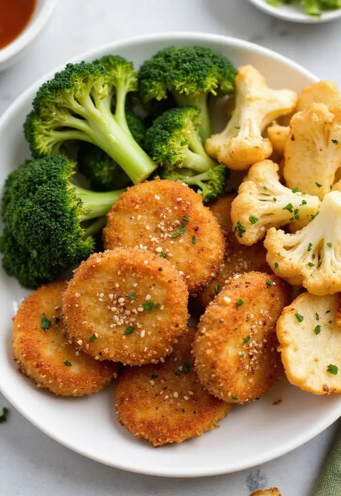 30 Chicken Nuggets and Chips Combos That Kids Will Love 24 30 Chicken Nuggets and Chips Combos That Kids Will Love - 23. Sesame Chicken Nuggets with Broccoli and Cauliflower Chips