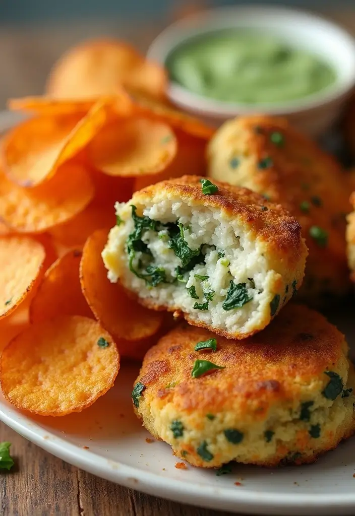 30 Chicken Nuggets and Chips Combos That Kids Will Love 8 30 Chicken Nuggets and Chips Combos That Kids Will Love - 7. Spinach and Feta Chicken Nuggets with Sweet Potato Chips