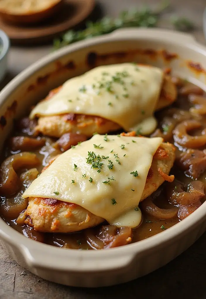 30 French Onion Chicken Bake Recipes That Are Ooey-Gooey Delicious 4 30 French Onion Chicken Bake Recipes That Are Ooey-Gooey Delicious - 3. French Onion Chicken Bake with Thyme