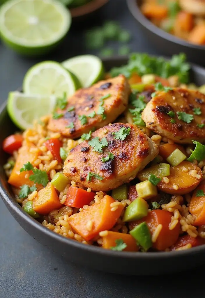 30 One Pot Chicken and Rice Recipes That Are Comfort in a Bowl 27 30 One Pot Chicken and Rice Recipes That Are Comfort in a Bowl - 26. Chicken and Rice Fajita Bowl