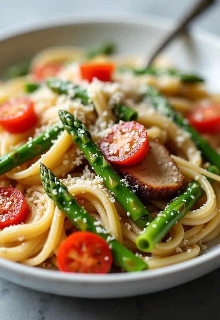 30 Pasta with Rotisserie Chicken Recipes That Use Leftovers Perfectly 11 30 Pasta with Rotisserie Chicken Recipes That Use Leftovers Perfectly - 10. Chicken and Asparagus Pasta Primavera