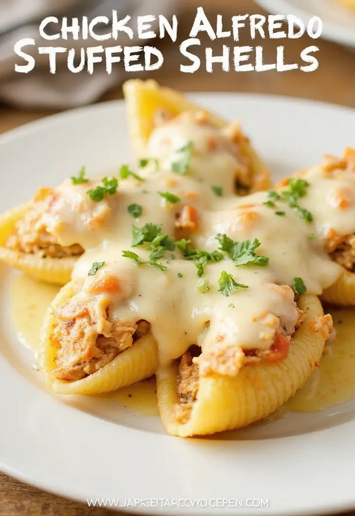 30 Pasta with Rotisserie Chicken Recipes That Use Leftovers Perfectly 12 30 Pasta with Rotisserie Chicken Recipes That Use Leftovers Perfectly - 11. Chicken Alfredo Stuffed Shells
