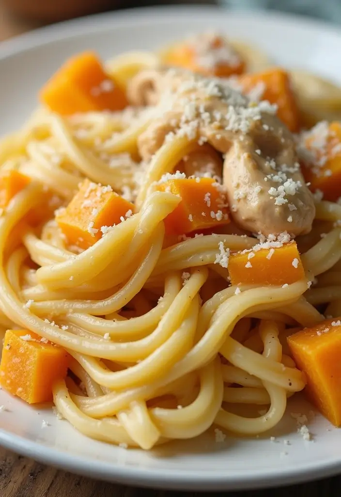 30 Pasta with Rotisserie Chicken Recipes That Use Leftovers Perfectly 26 30 Pasta with Rotisserie Chicken Recipes That Use Leftovers Perfectly - 25. Chicken and Butternut Squash Pasta