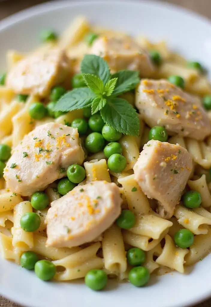30 Pasta with Rotisserie Chicken Recipes That Use Leftovers Perfectly 8 30 Pasta with Rotisserie Chicken Recipes That Use Leftovers Perfectly - 7. Chicken and Peas Pasta with Lemon Cream Sauce