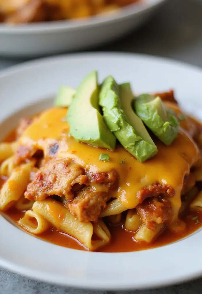 30 Pasta with Rotisserie Chicken Recipes That Use Leftovers Perfectly 9 30 Pasta with Rotisserie Chicken Recipes That Use Leftovers Perfectly - 8. Rotisserie Chicken Enchilada Pasta