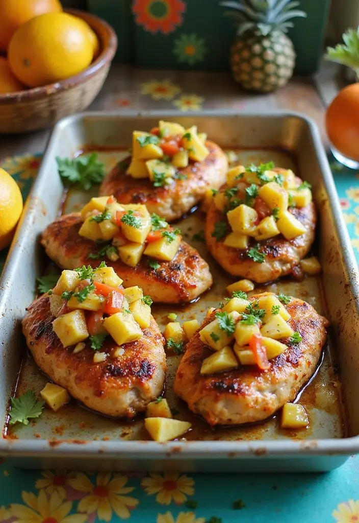 30 Sheet Pan Chicken and Veggies Recipes That Make Weeknight Dinners Easy 23 30 Sheet Pan Chicken and Veggies Recipes That Make Weeknight Dinners Easy - 22. Jerk Chicken with Pineapple Salsa