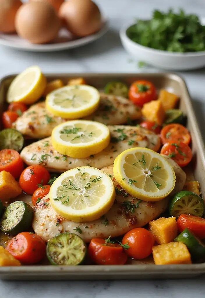 30 Sheet Pan Chicken and Veggies Recipes That Make Weeknight Dinners Easy 26 30 Sheet Pan Chicken and Veggies Recipes That Make Weeknight Dinners Easy - 25. Lemon Dill Chicken with Mediterranean Vegetables