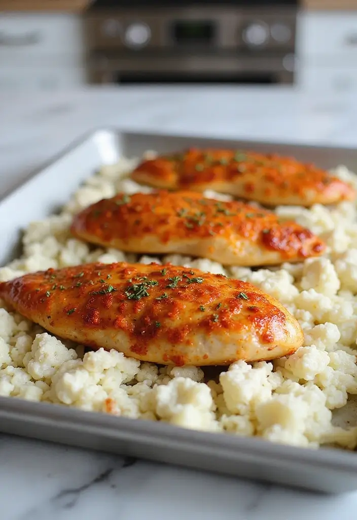 30 Sheet Pan Chicken and Veggies Recipes That Make Weeknight Dinners Easy 29 30 Sheet Pan Chicken and Veggies Recipes That Make Weeknight Dinners Easy - 28. Paprika Chicken with Cauliflower Rice