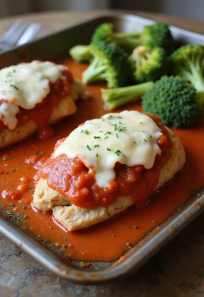 30 Sheet Pan Chicken and Veggies Recipes That Make Weeknight Dinners Easy 30 30 Sheet Pan Chicken and Veggies Recipes That Make Weeknight Dinners Easy - 29. Chicken Parmesan with Roasted Broccoli