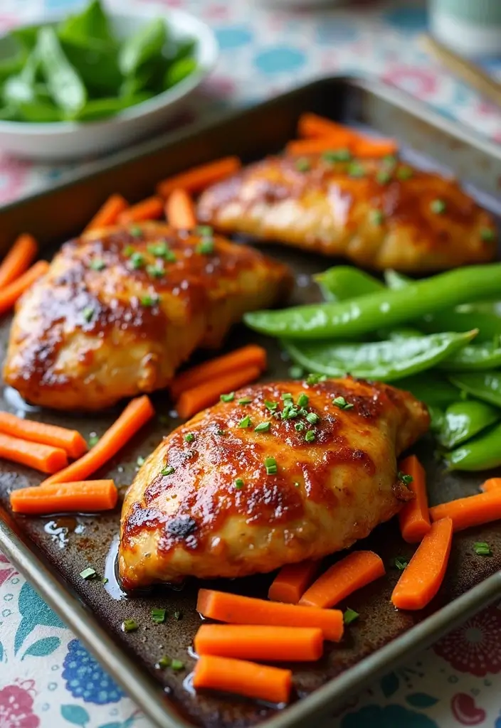 30 Sheet Pan Chicken and Veggies Recipes That Make Weeknight Dinners Easy 7 30 Sheet Pan Chicken and Veggies Recipes That Make Weeknight Dinners Easy - 6. Teriyaki Chicken with Snap Peas and Carrots