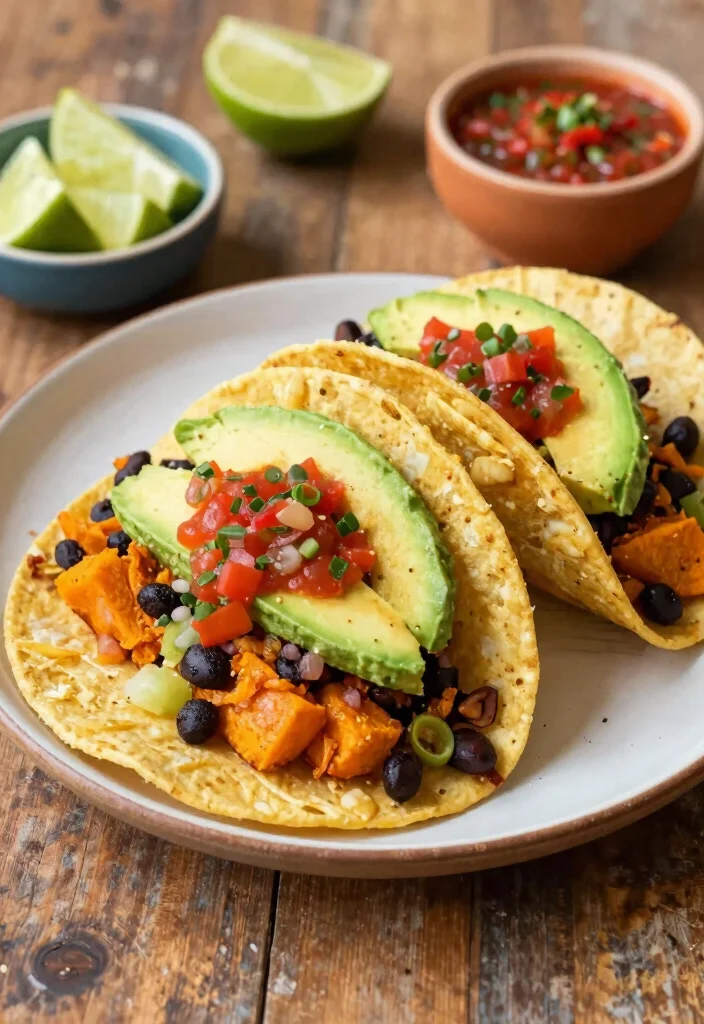 16 Food Recipes for Lunch: Quick Everyday Ideas - 7. Sweet Potato and Black Bean Tacos 1