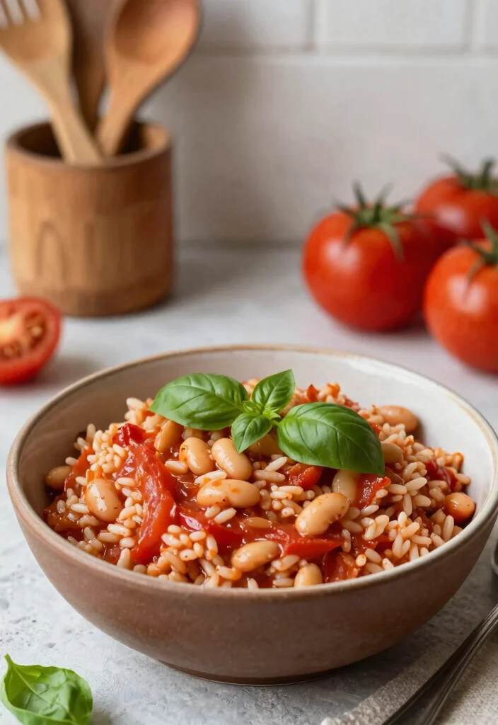 17 Beans and Rice Recipes: Hearty Budget-Friendly Dishes - 4. Creamy Tomato Basil Rice and Beans 1
