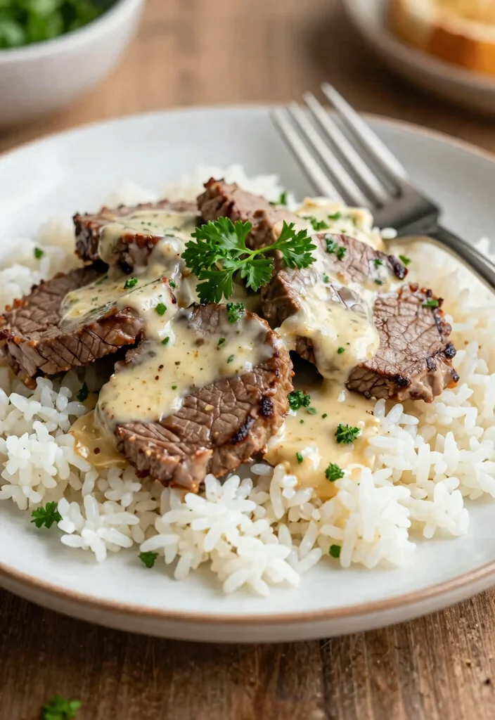 17 Crockpot Round Steak Recipes for Budget-Friendly Comfort - 11. Round Steak with Creamy Garlic Sauce 1
