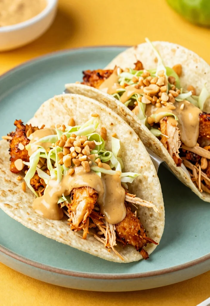 17 Crowd-Pleasing Crockpot Chicken Taco Recipes for Healthy Dinners - 17. Thai Peanut Chicken Tacos 1