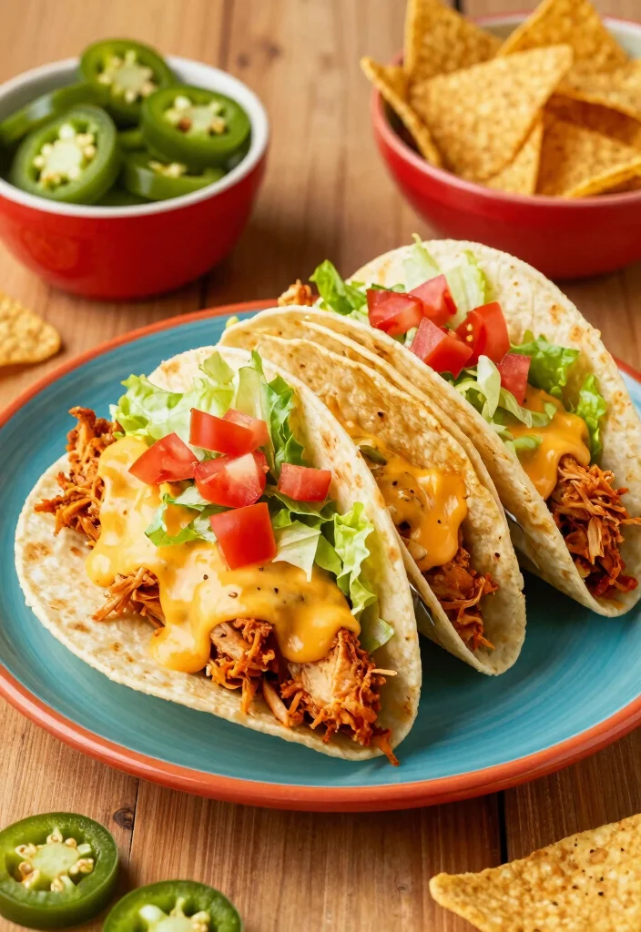 17 Crowd-Pleasing Crockpot Chicken Taco Recipes for Healthy Dinners - 6. Taco Bell-Inspired Cheesy Chicken Tacos 1
