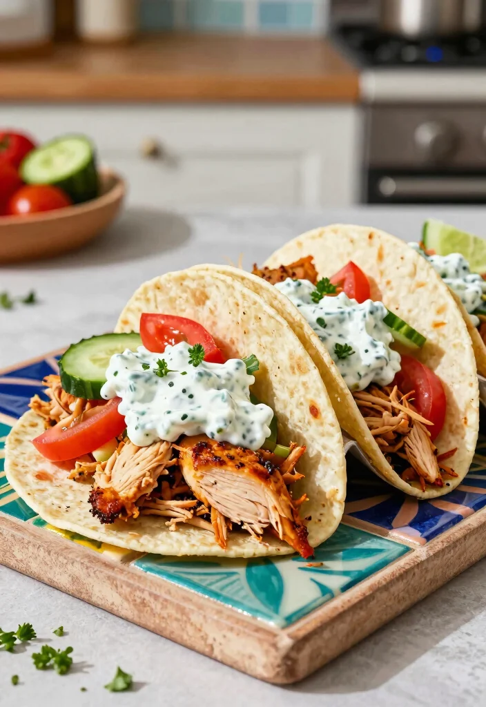 17 Crowd-Pleasing Crockpot Chicken Taco Recipes for Healthy Dinners - 7. Mediterranean Chicken Tacos 1