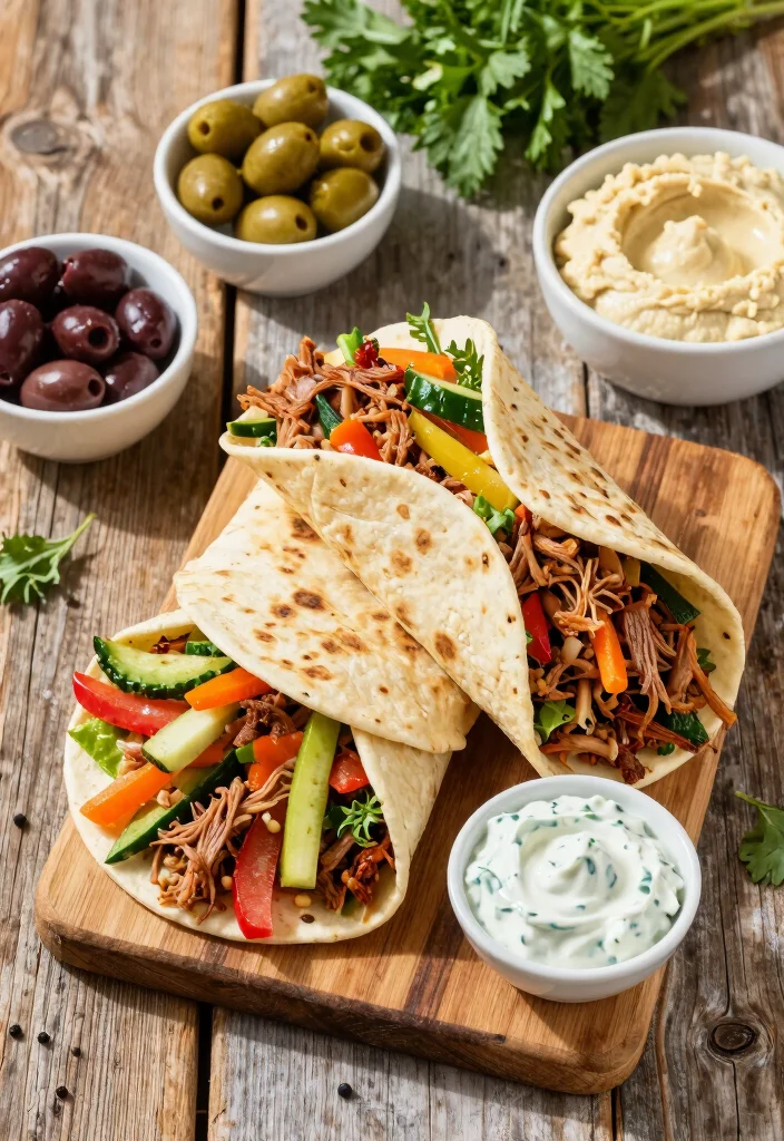 18 Crockpot Pulled Pork Recipes Perfect for Feeding a Crowd - 6. Mediterranean Pulled Pork Wraps 1